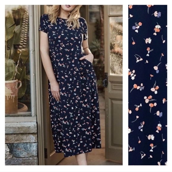 J. Jill Dresses & Skirts - J. JILL Navy Cotton & Modal Super Soft Floral Dress with Pockets
